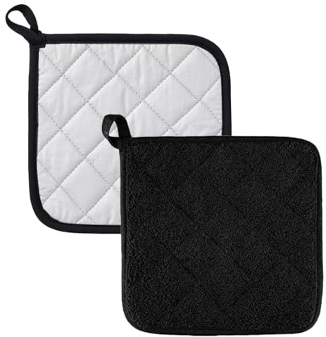 CULEO Presine Presine termiche in cotone da 2 pezzi, set di guanti da forno neri, presine termiche resistenti al calore, presine termiche quadrate per cucinare e cuocere al forno