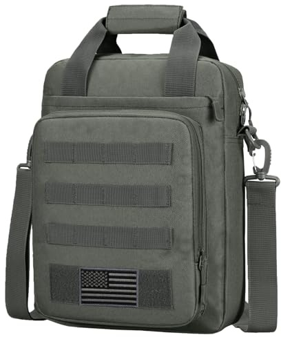 ZHIERNA Sac à bandoulière tactique, mallette tactique pour ordinateur portable, sac à bandoulière MOLLE robuste pour homme (paquet inclus), Gris/vert, Sac à bandoulière tactique