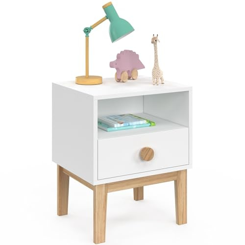 IDMarket - Nachttisch Jacob Kind 1 Schublade + 1 Nische weiß und Holz