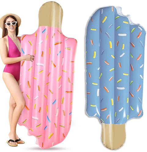 2er-Pack Wasser Pool Luftmatratze,Eiscreme-Schwimmfloß Poolmatte Luftmatratze (175CM*75CM) – Sommer-Pool-Liege,Wasserspielzeug,Strandmatte,faltbar,leicht für Pool Sommer Strand