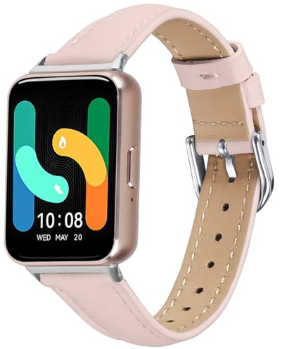 SMYAOSI Correa Compatible con Galaxy Watch Fit 3 Watchband, Femenino Masculino Cuero Pulseras de Repuesto para Galaxy Watch Fit3 R390 Plateada Hebilla Pulsera Smartwatch Accesorios (Rosa)