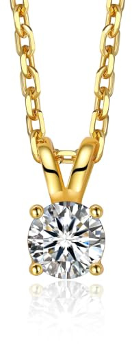 MomentWish Moissanite Kette Silber 925 Damen Diamant Halskette Gold Solitär | 0,3/0,5/1/2 Karat Moissanite Anhänger Weißgold/Rosegold/Gold Vergoldet Schmuck Valentinstag Weihnachten Geschenk für Frauen