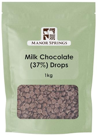 Milk 37% Chocolate Drops 1kg by Manor Springs for Baking, Desserts, Cookies, Cakes, Muffins, Cupcakes & Decorating