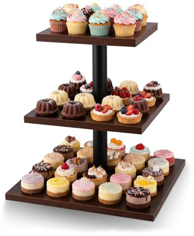 Mekturm 3 Tier Cupcake Stand, Wood Cupcake Tower, Stand, Square Serving Display Stand, Afternoon Tea Serving Plate, Dessert Tree Tower for Birthday,Home Party,Wedding Birthday Graduation
