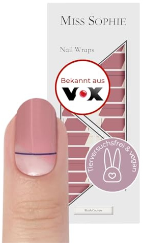 Miss Sophie Nagelfolien I Blush Couture I 24 ultra-dünne & selbstklebende Nagellack-Streifen I Vegan & ohne schädliche Inhaltsstoffe I Nagelsticker für Finger- & Fußnägel I Bis zu 14 Tagen Halt