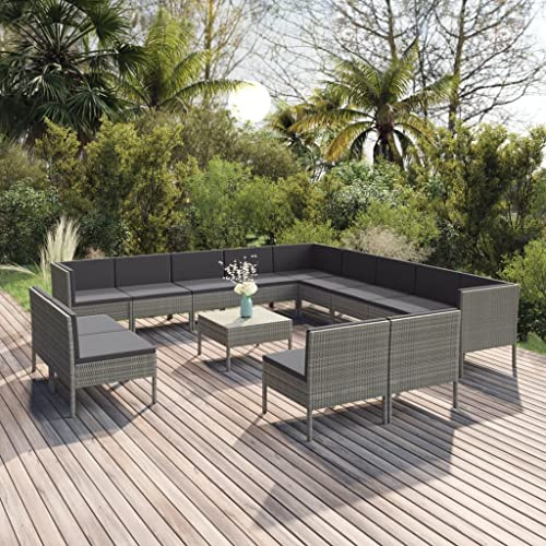 Qnhdfrt Garten Lounge Set 14 TLG Grau mit Tisch und Sitzkissen aus PE Rattan für Garten Balkon Terrasse