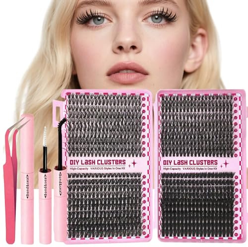 800PCS Eyelashes Individual Kit, Volume Cluster Lashes Kit Natural D-Curl (9-16mm) with Glue & Remover - DIY at Home