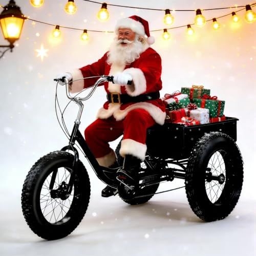 gihusrzx Adult Tricycle, 20 Fat Tire All-Terrain 3-Wheel Bike, 7-Speed Heavy-Duty & 450lb Capacity, Large Cargo Basket, Dual Disc Brakes, Comfort Seat for Seniors, Shopping Basket (Non e Bike)