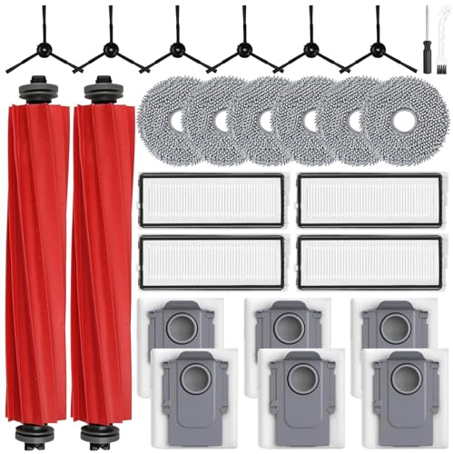 26 Stück Zubehörset für Roborock Qrevo S/Qrevo Pro/Qrevo MaxV Saugroboter | mit 2 Hauptbürste 6 Wischtücher 4 HEPA Filter 6 Staubbeutel 6 Seitenbürsten 1 Reinigungsbürste 1 Schraubenzieher