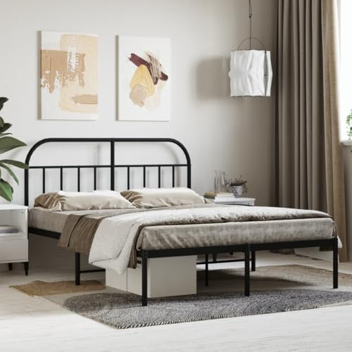 GeenYuu Metall Bettgestell Schwarz 140x200 cm, Robustes Stahl Doppelbett mit Kopfteil, Lattenrost, 26 cm Stauraum, modernes Schlafzimmer Möbel