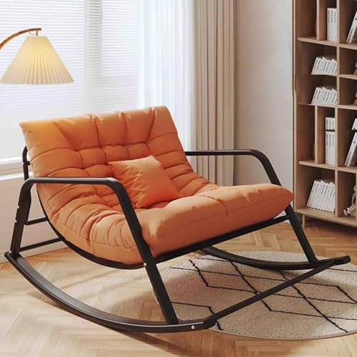 LACVBNFGT Garten-Schaukelstühle, gepolsterter Liegestuhl mit Kissen, für den Innen- und Außenbereich, für Kinderzimmer, Veranda, Garten und Hinterhof(Orange)