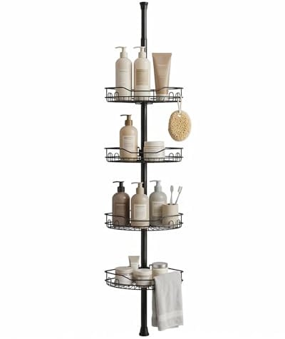 Sekey Duschablage Ohne Bohren, Duschregal Teleskop mit Klicksystem und Höhenverstellbar 79–315 cm, Rostfrei & Glatte, Sichere Kanten | Großes Fassungsvermögen, Für Dusche & Bad
