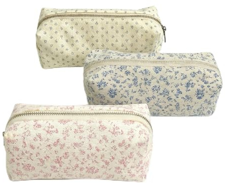 PLUSHCEWT 3 Federmäppchen mit zartem Blumenmuster, Reißverschluss-Schreibtischorganizer, kleine Blumen-Federtasche, tragbare Kosmetiktasche oder Münzgeldbörse, geeignet für Schule und Büro