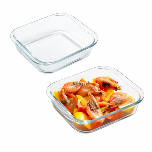 2pcs 0.8l Glas Auflaufform Kleine, Backform Rechteckig,Aus Borosilikatglas HitzebestäNdig Bis 400°C, Kleine Schale - Zubereiten, Garen, Servieren | Glasform Airfryer für üBerbackenes, 20 X 17 X 4.5cm