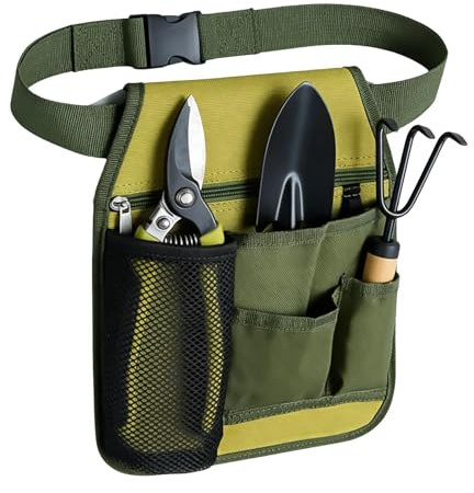 Gartenwerkzeuggürtel - Verstellbarer Unisex-Gürtel mit mehreren Taschen Organizer | Werkzeuggürtel | für Pflanzen, Ernten, Schneiden, Floristik, Bau, Bauunternehmer, Klempner, Zimmerei