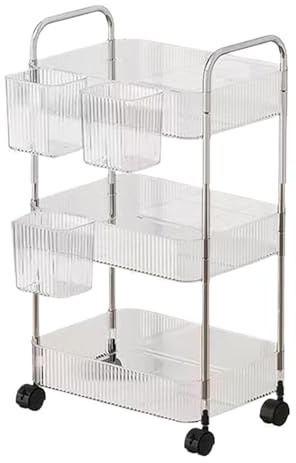 Rolling Carts with Wheels - Acrylic Multi Layer Storage Trolley, Mobile Utility Organizer Rack | Smooth Glide Lockable Caster Design, Space Saving Storage Solution, Dorm Bedroom Office Home Kitchen Ba