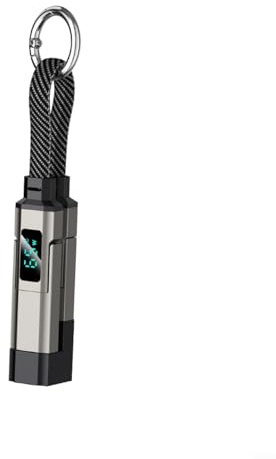 HomeVortex 4 in 1 Cavo di Ricarica USB C Portachiavi, Ricarica Rapida 65W con Display Digitale, Adattatore Portatile Compatto per Type-C, USB-A, Micro-USB, Nero(Nero)