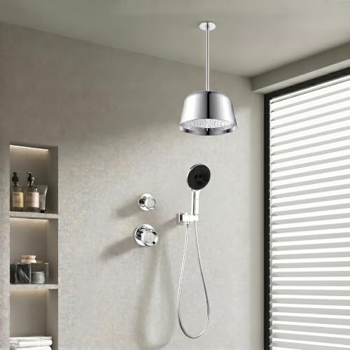 XJTNLB Set Doccia Incasso Cromato, Installazione a Soffitto Installazione a Soffitto Soffione Doccia da 265 mm con Maniglia in Cristallo