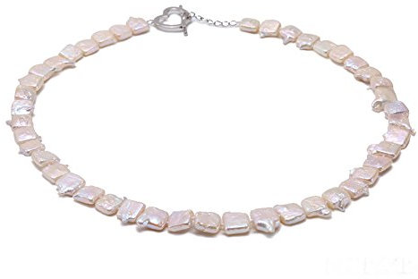 JYX Damen-Halskette mit weißen Barock-Zuchtperlen, Einzelstrang, 47 cm, Perle Seide, Perle