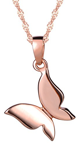 Unendlich U Niedlich Schmetterling Damen Mädchen Halskette 925 Sterling Silber Anhänger Kette mit Anhänger, Rosegold