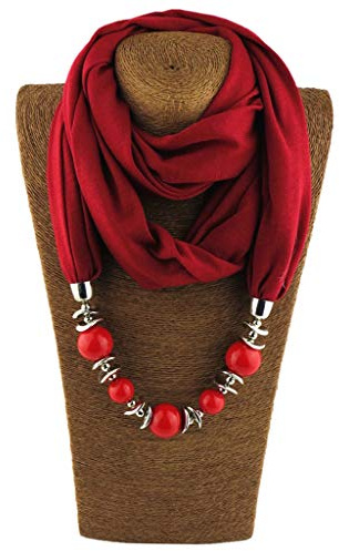 Dabixx, sciarpa ad anello con fazzoletto, da donna, per il collo, collana con perline, scialle con gioielli in tinta unita, Poliestere, 5#, 160cm(62.99in)
