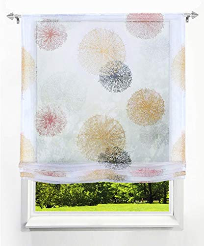 1 Stück Raffrollo mit Feuerwerk Muster Floral Design Raffgardine Voile Transparent Vorhang (BxH 120x140cm, Orange mit Tunnelzug)