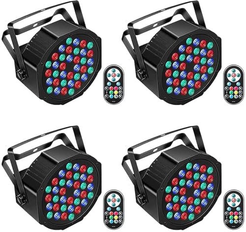 U'King 4 Pack 72W RGB LED Stage Lights, DMX512 Par Can Lights with Remote and Sound Activation, Stage Lighting for DJ Disco Parties Weddings Stage Clubs Events