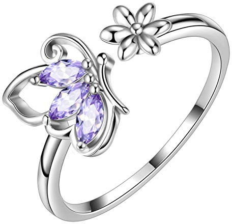 Aurora Tears Schmetterling verstellbare Ringe 925 Sterling Silber Dezember Birthstone lila Türkis Eröffnung Ring Tiere Schmuck für Frauen und Mädchen DR0077D