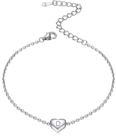 ChicSilver Bracciale con Iniziale D -Bracciale Argento 925 Donna con Ciondolo a Cuore -Catena Regolabile, con Confezione Regalo