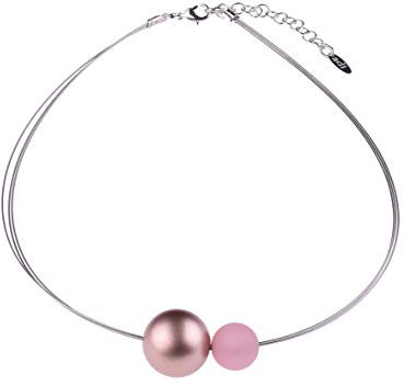 Adi Modeschmuck leichter Halsreif 'Jasmine', eine 14mm original Polaris Perle mit einer farblich abgestimmten Metallic Perle, handgefertigt in Berlin (Rosa mit Rosé metallic)