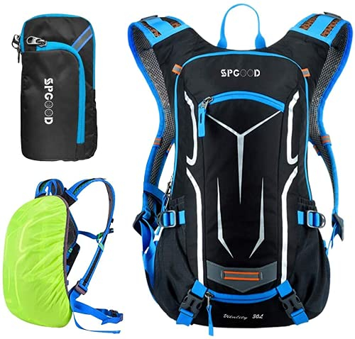 SPGOOD Fahrradrucksack 20L/25L/30L (9 Farben)-Wasserdichter Ultraleicht-für Damen & Herren Multifunktionaler-mit Regenschutzkappe/Helmabdeckung Rucksäcke MTB Mountainbike (Blau Schwarz, 30L)