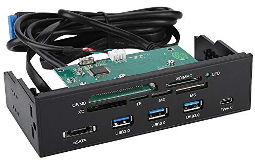 PUSOKEI USB 3.0-Frontpanel-Hub, multifunktionales internes Kartenleser-Dashboard, 5,25-Zoll-PC-Frontpanel-Unterstützung M2, MSO, Speicher, MS, XD, 64G CF-Karte für Computergehäuse