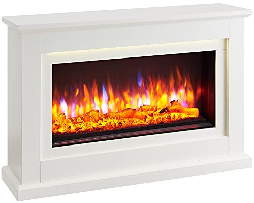 BALDERIA Callisto Elektrokamin - Elektrischer Standkamin mit Heizung 1000/2000 W, realistischer 3D-Flammeneffekt, LED-Beleuchtung, Fernbedienung programmierbar, Timer, Thermostat - Weiß