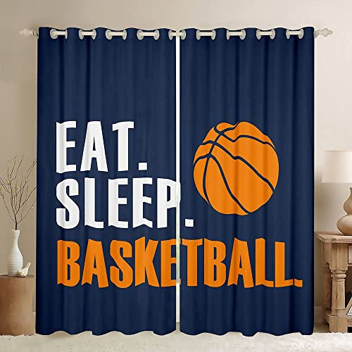 Feelyou Basketball-Verdunkelungsvorhänge, 3D-Ball, Sportvorhang für Schlafzimmer, Wohnzimmer, Damen, Herren, blau, Eat Sleep Basketball, Fenstervorhänge, Ballspiele, Dekor (2 Paneele, 106,7 x 213,3