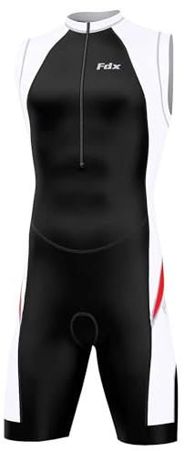 FDX Ärmlös tri-dräkt för män, vadderad triathlon outfit för simning, cykling och löpning, snabbtorkande andningsbart tyg, 1/4 dragkedja, reflekterande detaljer, smal passform, Zion-röd, M