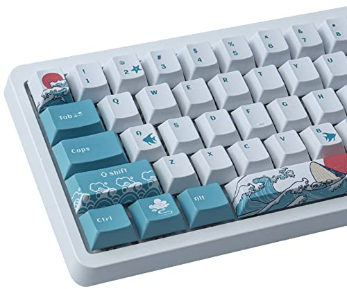 PBT Keycaps,100 Keys Cherry Profile Dye Sublimation Coral Sea Keycaps for ISO/ANSI Layout 61/64/68/87 Gateron MX Switches Mechanical Keyboard