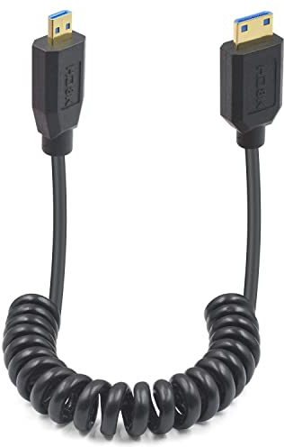 Duttek Câble spiralé mini HDMI vers micro HDMI 2.1 de 1,2 m, extrêmement fin HDMI 2.1, prend en charge 8K @ 60 Hz, 4K @ 120 Hz, convient pour connecter des smartphones, appareils photo et tablettes