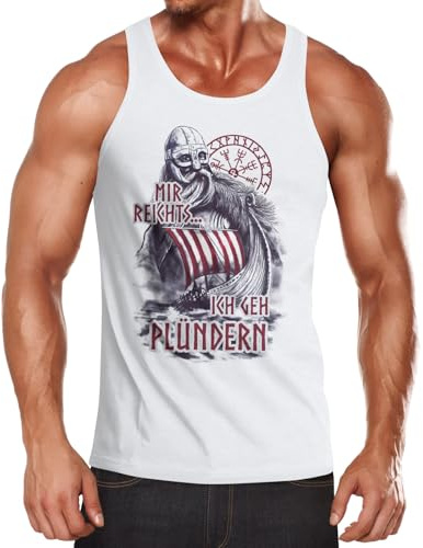 MoonWorks® Herren Tanktop Totenkopf Spruch Der TUT nix der Will nur plündern Print Aufdruck Bedruckt Muscle Shirt