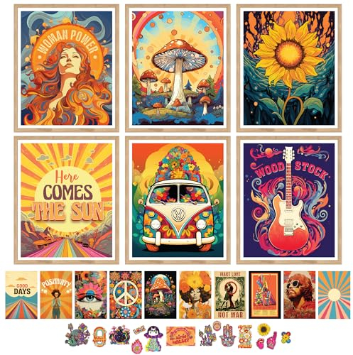 97 Decor Hippie Raumdekor für Schlafzimmer Ästhetisch - Hippie Retro Raumdekoration, Hippie Wanddekorationen, Hippie Poster, Vintage 60er 70er Jahre Dekoration Poster, Groovy Dekorationen Home