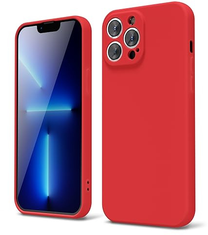 oakxco for iPhone 13 Pro Max Phone Case Liquid Silicone, Cute Thin Slim Soft Rubber TPU Plain Smooth Gel Cover for Women Girl Aesthetic Design, Matte Solid Protective & Shockproof Bumper Grip, Red