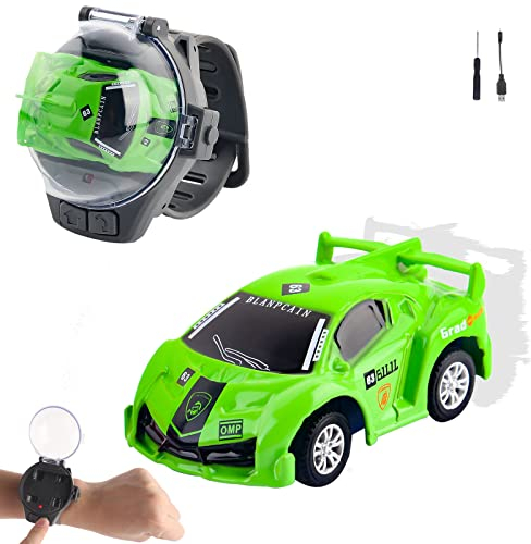 Jooheli Mini Remote Control Car Watch Toys, 2,4 GHz USB Ferngesteuertes Auto Uhr, Uhr Spielzeug Auto ABS RC Stunt Bracelet Mit Wasserdichter Hülle - Jungen Mädchen Geschenke (Grün)