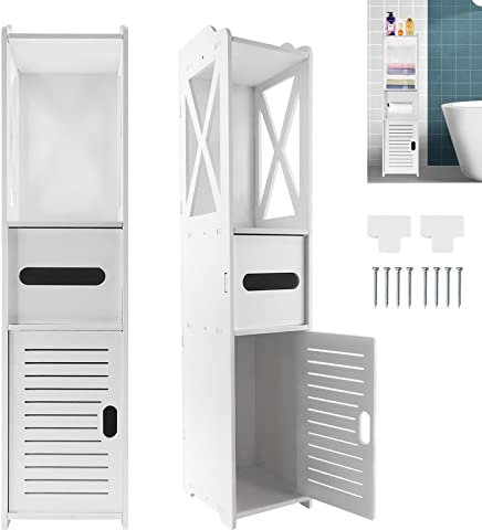 DICN Bathroom Storage Toilet Roll Cabinet 80 * 18 * 20CM White Cabinet Toilet Storage Shelf Space Saver Organizer Home Furniture Floor Standing Unit Wood Furniture Cabinets Living Room Kitchen