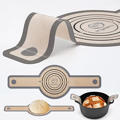 Silikon backmatte fur Dutch Oven - Antihaft & Leicht zu reinigen Wiederverwendbare Silikon Brotbackmatte Mit extra langen Griffen Brotbackblech Liner 1 Grau Stück für übertragbaren
