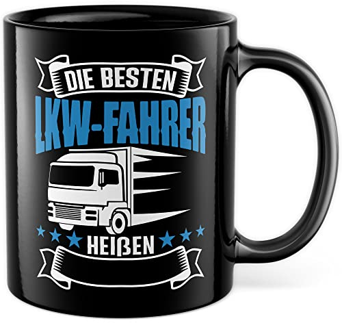LKW Tasse personalisierbar Lkw Fahrer Kaffeetasse anpassbar Kaffee-Becher mit Wunsch Name lustig Geschenkidee persönlich Fernfahrer Geschenk Lastwagen Spediteur Custom Tasse mit Spruch (Schwarz)