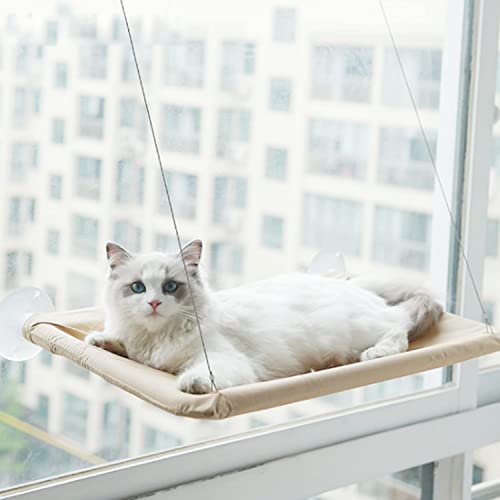 Feelhap Katzen Hängematte Fenster,Katzen Fensterplätze Für Große Katze mit starkem Saugnapf,Verstärkte Fenster Katzenhängematte Verstärkte Haustierbett für Katzen,55x32cm,Khaki