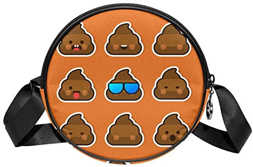 Runde Umhängetasche, Kuriertasche, Geldbörse, für Damen, lustiges Poop Emoticon Gesicht Smiley, Mehrfarbig, 6.7x6.7x2.3 in, Sling Rucksäcke