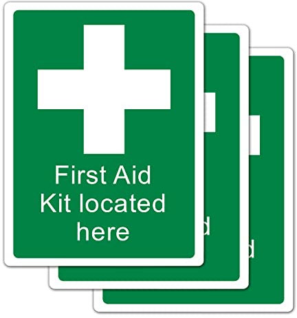 Kit di pronto soccorso Located Here - Adesivo in vinile, confezione da 3 cartelli di primo soccorso per i vostri locali [15 x 20 cm]