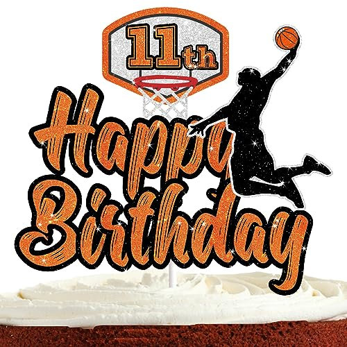 Basketball Cake Topper for Boys Happy 11th Birthday Basketball Sports Theme Party Decorations Supplies Glitter 11 Basketball Cake Decorations