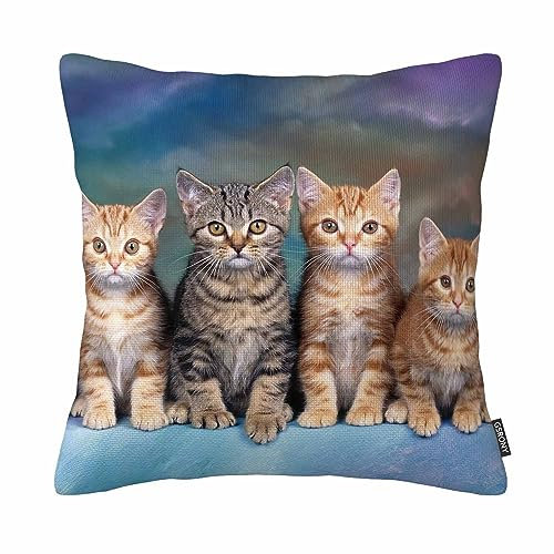 GSRONY Kätzchen-Serie Kissenbezug mit süßem Katzen-Motiv, quadratisch, mit Reißverschluss, 45,7 x 45,7 cm, Baumwollleinen