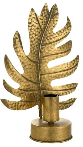 Baroni Home Lampe de Table Dorée en Fer, Lampe de Chevet de Design, Abat Jour Colorée Or, Monstera, 21x11x35 cm